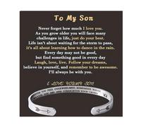 To My Son Bracelet From Mom Inspirational Bracelets Gifts Stainless Steel Wristband Adjustable Mens Bracelet with Courage Phrases, L, 皮革, no gemstone