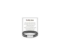 To My Son Bracelet from Mom Stainless Steel Leather Bracelet Gifts for Son Inspirational Birthday Gifts for Men, L, no gemstone