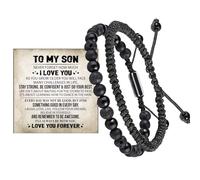 To My Son Bracelet, To My Son Bracelet From Dad Adjustable 6mm Onyx Lava Beads Black Obsidian Rope Bracelet For Him Men Husband Birthday Christmas Jewerly Gifts, L, Stone, no gemstone