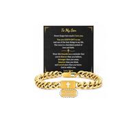 To My Son Christian Bracelet From Mom, Be Strong And Courageous I Can Do All Things Bible Verse Cross Double Sided Engraved Stainless Steel Cuban Link Mens First Communion Confirmation Gift Jewelry, M