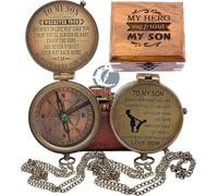 to My Son Compass - Personalized Sundial Compass with Case | Unique Gift for Son, Dad to Son Gift, Mom to Son Gift, Grandson Gift | Pocket Compass with Inspirational Engraving (with Wooden Box)