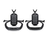 To My Son Dog Tag for Men Black Military Necklace Pendant Love Personalized Birthday Graduation Braided Rope Engraved gift from Mom and Dad Stainless Steel Valentines day father son gifts, Stainless