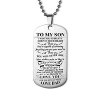 To My Son Dog Tag Necklace from Mom and Dad Son, Gift from Mum, Military Chain, Gifts, Silver Engraved Pendant for Back to School, Birthday, Graduation, Christmas, Metal, No Gemstone