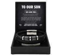 To My Son Engraved Braided Leather Bracelet - Inspirational Gift for Son,Men’S Stainless Steel & Leather Bracelet,To My Son Bracelet From Mom
