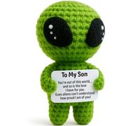 to My Son Gifts from Mom or Dad - Handmade Crochet Alien Plush with Encouragement Message - Graduation, Birthday, Christmas Proud of You Present for Your Son