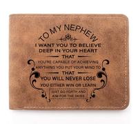 To My Son Gifts,Leather Wallet for Men,Engraved Personalized Leather Wallet,Birthday Christmas Gifts Graduation Gift for Son from Mom Dad,Inspirational Gifts, I Want Nephew, To My Son Gifts
