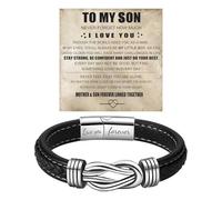 To My Son Grandson Bracelet From Mom Grandma, Infinity Knot Love You Forever Linked Together Handmade Leather Cuff Mens Birthday Weave Gift Jewelry, One Size, Leather Zinc, no gemstone