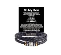 To My Son Grandson Bracelet From Mom Grandma, Infinity Knot Love You Forever Linked Together Handmade Leather Cuff Mens Birthday Weave Gift Jewelry, One Size, Leather Zinc, no gemstone