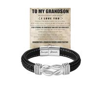 To My Son Grandson Bracelet From Mom Grandma, Infinity Knot Love You Forever Linked Together Handmade Leather Cuff Mens Christmas Xmas Birthday Weave Gift Jewelry, M, Leather, no gemstone