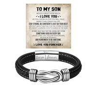 To My Son Grandson Bracelet From Mom Grandma, Infinity Knot Love You Forever Linked Together Handmade Leather Cuff Mens Birthday Weave Gift Jewelry, One Size, Leather Zinc, no gemstone