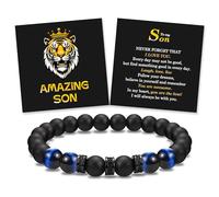 To My Son Grandson Nephew Brother Friend Dad Husband Uncle Stepdad Brother-in-Law Son-in-Law Father-in-Law Bracelet Gifts, Elastic Rope Beads Bracelet for Boys Men on Birthday Christmas Valentines
