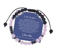 To My Son Grandson/Son/Daughter Hematite Natural Lava Stone Bead Morse Code Bracelet Adjustable Crystal Tiger Eye Braided Rope Bracelet for Men Women Graduation Gift Inspirational Jewelry, Stone