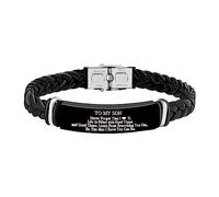 To My Son Inspirational Bracelet Gift from Mom Dad Never Forget I Love You - Black Braided Leather Bracelet for Teen Boy