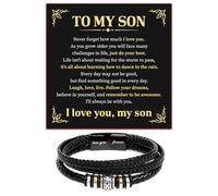 To My Son Leather Bracelet Gift For Him, Gifts For Son From Mom Black Leather Bracelets For Son Love You Forever Handmade, Inspirational Bangle Bracelet Wristband Christmas Birthday Valentine's Day