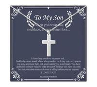 To My Son Necklace Christian Cross Pendant Xquisitely Engraved Lord'S Prayer Necklace Birthday Inspirational Gifts for Son, Stainless Steel, No Gemstone
