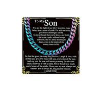 To My Son Necklace Cuban Link Chain Necklace for Men Colorful Gold Hip Hop Stainless Steel Necklace Jewelry Inspirational Gifts for Son, Stainless Steel, No Gemstone