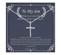 To My Son Necklace from Dad Mom Mens Pendant Stainless Steel Cross Christian Necklace Inspirational Birthday Gifts for Men Son Gifts from Mom, Stainless Steel, No Gemstone