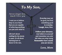 To My Son Necklace from Mom Dad Mens Pendant Silver Cross Christian Necklace Gifts for Son Inspirational Birthday Gifts for Men, Stainless Steel, No Gemstone