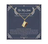To My Son Necklace from Mom Mens Cross Gold Pendant Christian Necklace Gifts for Son Inspirational Birthday Cool Gifts for Men, Zinc, No Gemstone