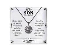 To My Son Necklace from Mom Mens Pendant Black Necklace Gifts for Son Inspirational Birthday Gifts for Men, Zinc, No Gemstone