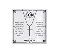 To My Son Necklace from Mom Mens Pendant Cross Christian Necklace Gifts for Son Inspirational Birthday Gifts for Men, Zinc, No Gemstone