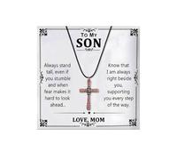 To My Son Necklace from Mom Mens Pendant Cross Leather Necklace Gifts for Son Inspirational Birthday Gifts for Men, Zinc, No Gemstone
