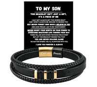 To My Son - Never Walk Alone Braided Bracelet Set, Love You Forever Infinity Knot Black Braided Leather Bracelet from Father and Mother with Heartfelt Message & Elegant Box for Birthday Graduation