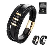 To My Son - Never Walk Alone Braided Bracelet Set, Personalized Custom Name Mens Braided Leather Bracelet with Heartfelt Message & Elegant Box for Son Birthday, Father's Day (One Size,Gold)
