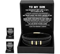 To My Son - Never Walk Alone Braided Bracelet Set, Personalized Mens Braided Leather Bracelet with Heartfelt Message & Elegant Box,for Birthday,Graduation & Christmas (Gold)