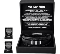 To My Son - Never Walk Alone Braided Bracelet Set, Personalized Mens Braided Leather Bracelet with Heartfelt Message & Elegant Box,for Birthday,Graduation & Christmas (Sliver)