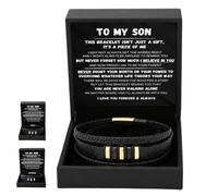 To My Son - Never Walk Alone Braided Bracelet Set, Personalized Mens Braided Leather Bracelet with Heartfelt Message & Elegant Box for Birthday, Graduation, Christmas，Gold