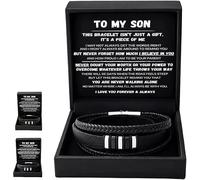 To My Son - Never Walk Alone Braided Bracelet Set, Personalized Mens Braided Leather Bracelet with Heartfelt Message & Elegant Box for Birthday, Graduation & Christmas (silver)