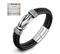 To My Son - Son's Infinity Bracelet Gift Set, Unassumins Personalized Engraved Custom Name Stainless Steel Braided Leather Infinity Bracelet, Gifts for Grandson/Man/Husband (1PC)