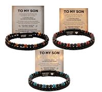 To My Son Tiger Eye Leather Bracelet, Custom Engraved Magnetic Clasp Beaded Bracelet, Inspirational Gift for Son from Parents