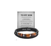 To My Son - Tiger’s Eye Protection Leather Bracelet From Mom, Love You Forever Linked Together Handmade Leather Cuff Mens Birthday Weave Gift Jewelry, L, Stainless Steel, no gemstone