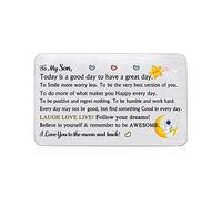 To My Son Wallet Insert Card Love Note Inspirational Birthday Greeting Mini Love Pocket Cards Teens Encourage Graduation Go to University Back to School Christmas Men Star Moon Keepsakes