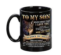 to My Son Wolf Mug from Mom & Dad - High Temperature Resistance, 330ml Ceramic Inspirational Mug for Son | Wolf Coffee Cup for Enjoying Whiskey, Other Beverages