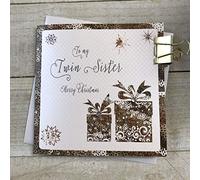 TO MY TWIN SISTER AT CHRISTMAS - PRESSIES - CHRISTMAS HANDMADE CARD by WHITE COTTON CARDS