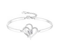 To My Unbiological Daughter- I Always With You Double Heart Bracelet, Adjustable Silver Plated Cz Bangle Bracelet,Mother Daughter Bracelets,16th Birthday Gifts (Silver)