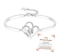 To My Unbiological Daughter-I always with You Double heart Bracelet, Infinity Heart Bracelet with Message Card, Forever Love Jewelry Gift for Birthday Graduation Christmas (Silver)