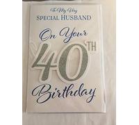 To My Very Special Husband On Your 40th Birthday Card Age 40 40th Forty White/Blue/Silver Words 3D/Glitter/Foil Detail(PRELUDE45658)