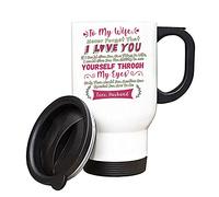 to My Wife Never Forget That I Love You Romantic Present from Husband to Wife, Boyfriend to Girlfriend, Hubby to Wifey, Anniversary, Birthday, Silver/White Insulated Travel Tea/Coffee Mug. (White)