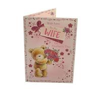 To My Wife Teddy Holding Bouquet Design Mother's Day Card