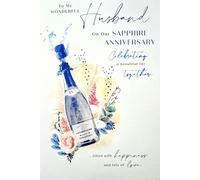 To My Wonderful Husband on our 45th SAPPHIRE Anniversary Greeting Card - Champagne Celebrations Pixels Design