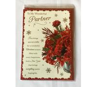 To My Wonderful Partner Christmas Card Red Flowers/Gold Words(PH48356A)