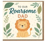 To Our Roarsome Dad Father's Day Card - Cute Lion Jungle Design from the Kids, Fun Pun for Daddy