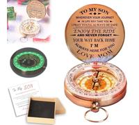 To Son/Daughter Enjoy The Ride Compass, Multifunction Outdoor Adventure Ride Navigation Luminous Compass, Engraved Love Message Metal Compass, Hiking Survivals Compass Gifts (Mom To Son)