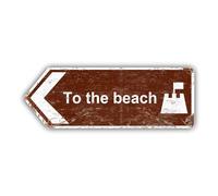 To The Beach British Metal Direction Arrow Street Sign (Distressed - Left pointing, 30x10cm)