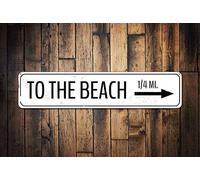 to The Beach Sign Custom Mileage Sign Ocean Direction Sign Custom Metal Beach Gift Arrow Beach House Decor Metal Outdoor Street Sign/Subway Sign 4x16 inch
