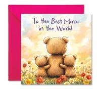 To The Best Mum in the World - Mummy Bear and Baby Bear Mother's Day/Birthday Greetings Card - Includes Bright Pink Coloured Envelope - Made in the UK